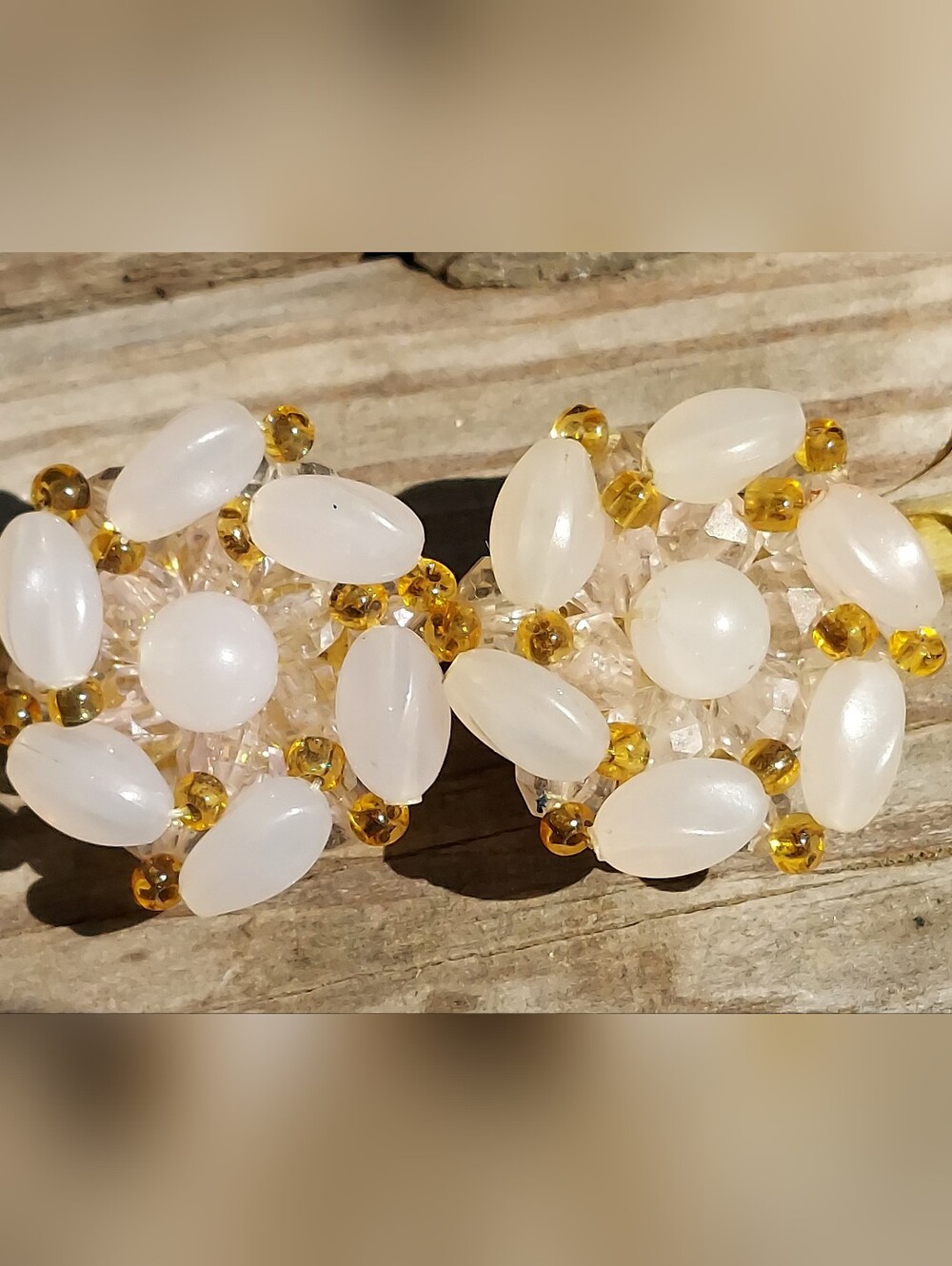 Vintage Germany Beaded Cluster Clip Earrings